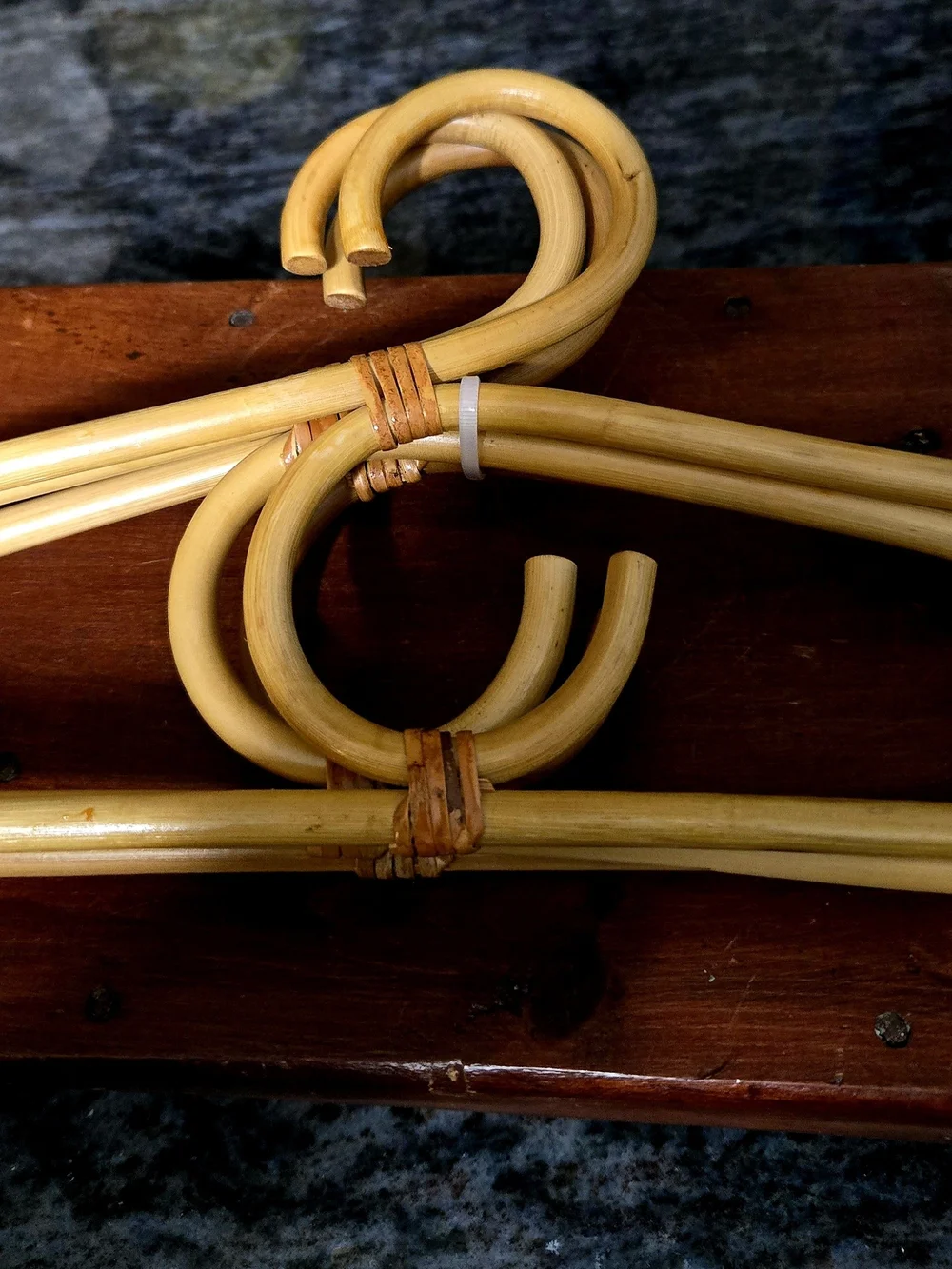 3 NWOT Vintage Bamboo Rattan Wooden Adult Hangers Closet Organization BOHO Chic